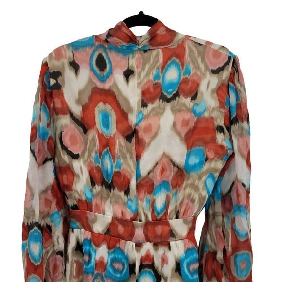 Laundry by Shelli‎ Segal Silk Mod Ikat Wrap Balloon Sleeve Mini Dress Sz 14 - Picture 8 of 12